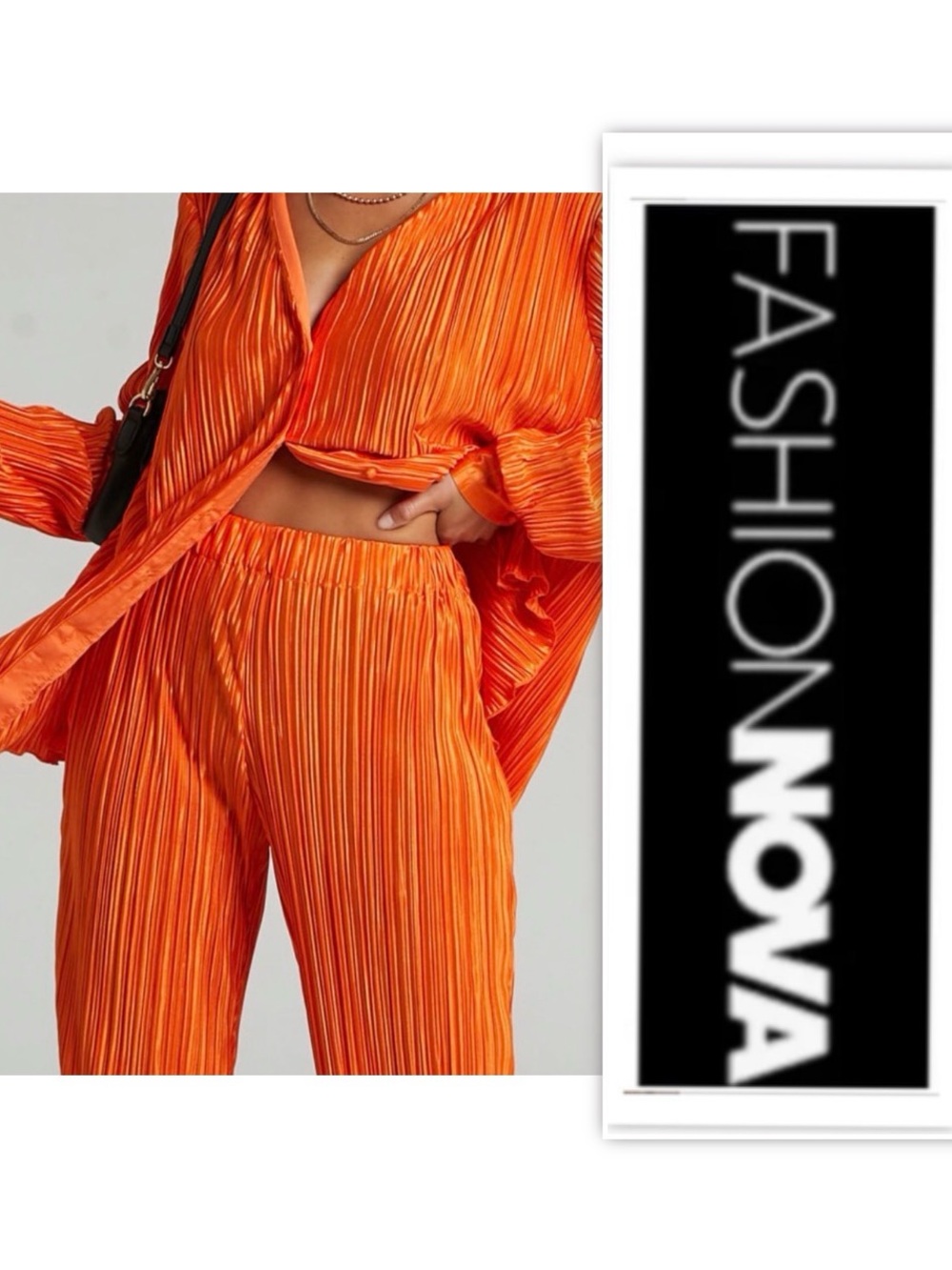 Fashion Nova Orange Two Piece Plisse Pants Set